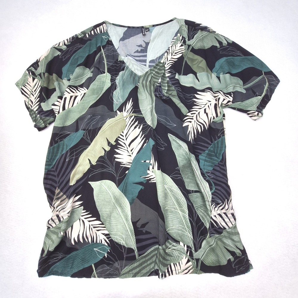 Jantzen Coverup Womens Large Black Green Tropical Palm Leaf V-Neck Beach Resort